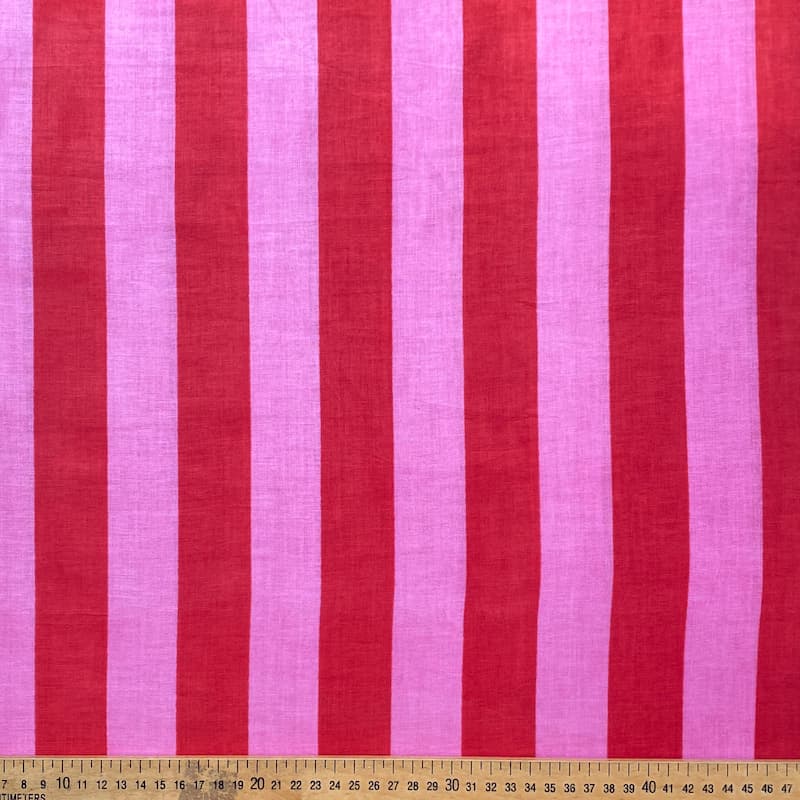 Tissu rayure Rose et Rouge