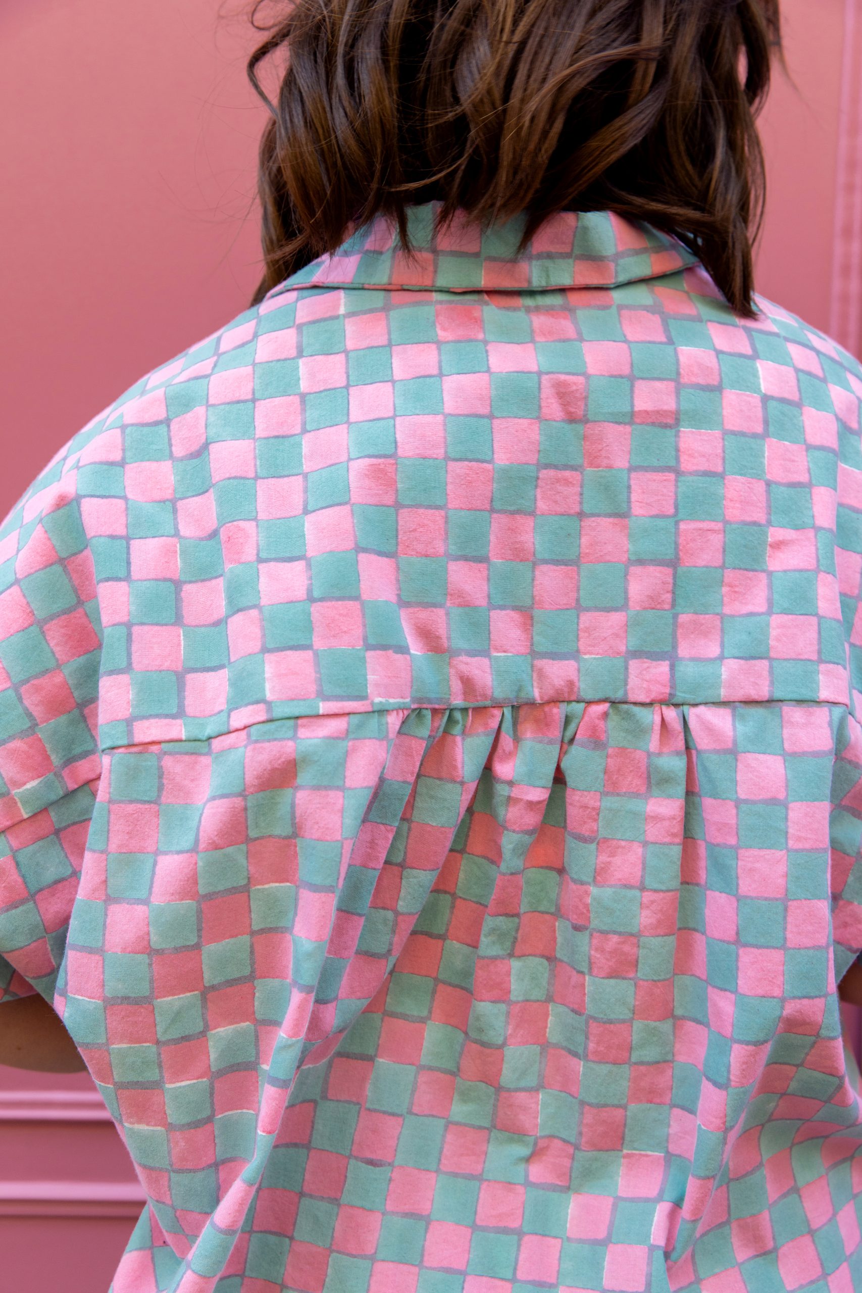 Tissu damier pink/green