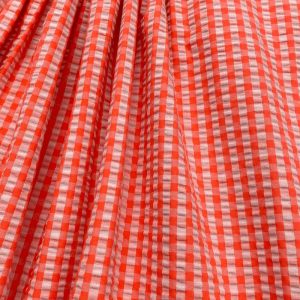 Tissu vichy seersucker pêche fluo