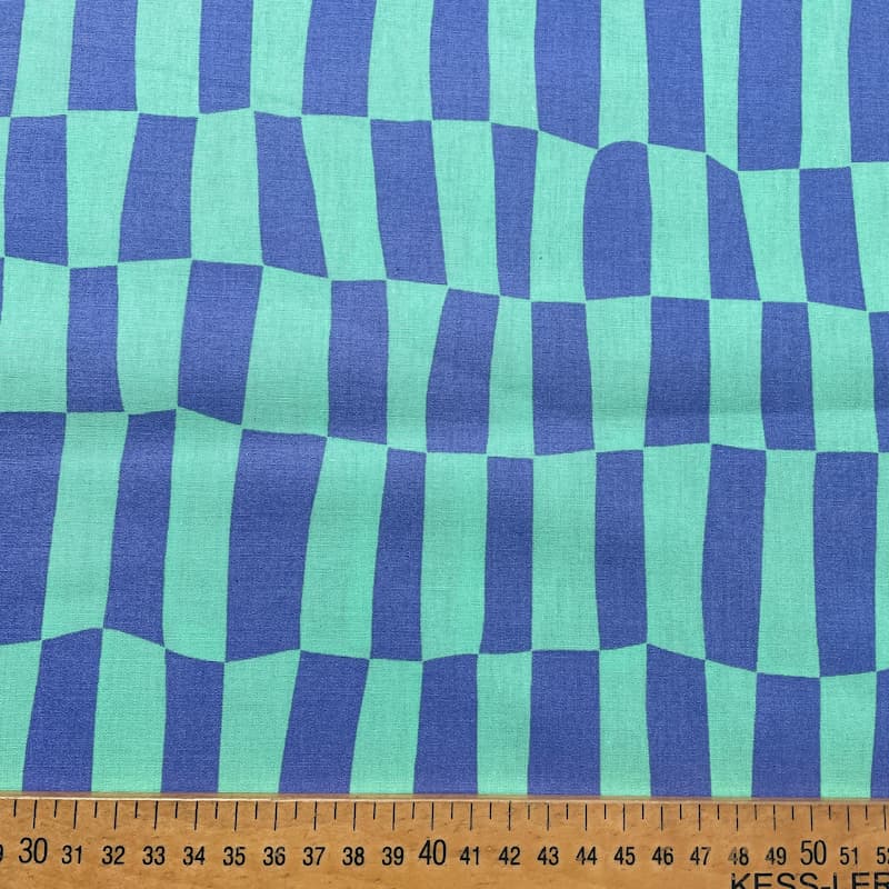 Tissu coton carreaux psychédéliques Bleu Mint Tissu coton carreaux psychédéliques Bleu Mint