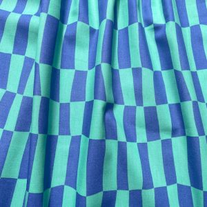 Tissu coton carreaux psychédéliques Bleu Mint