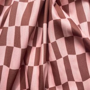 Tissu coton carreaux psychédéliques Rose Marron