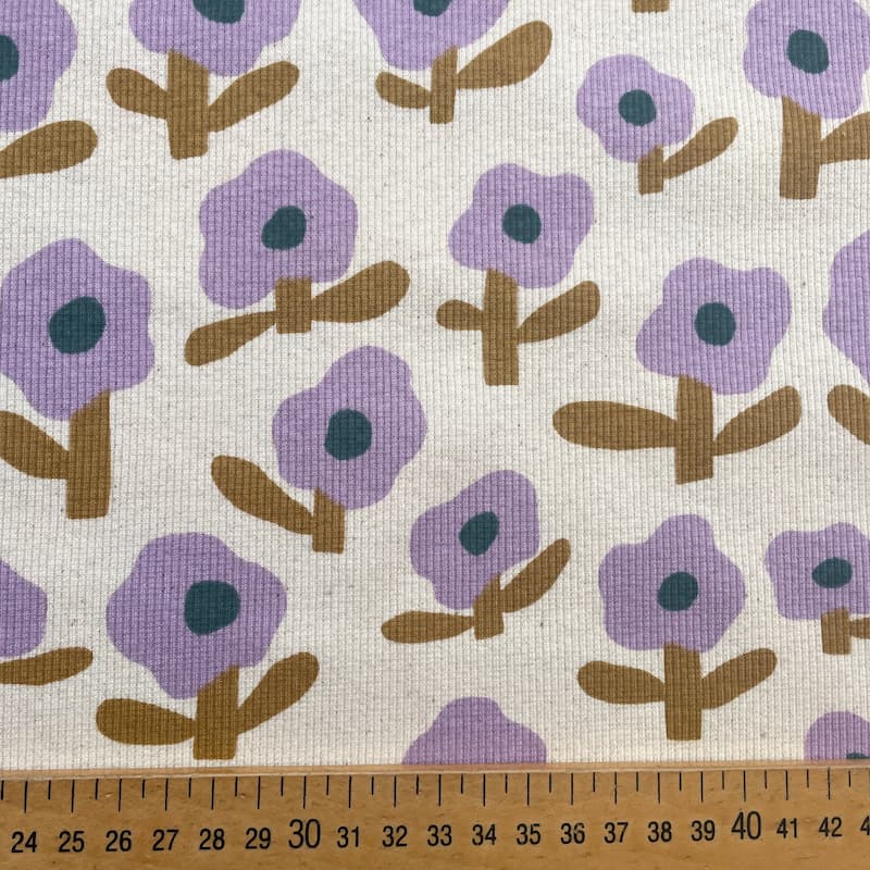 Tissu jersey côtelé fleurs lavande