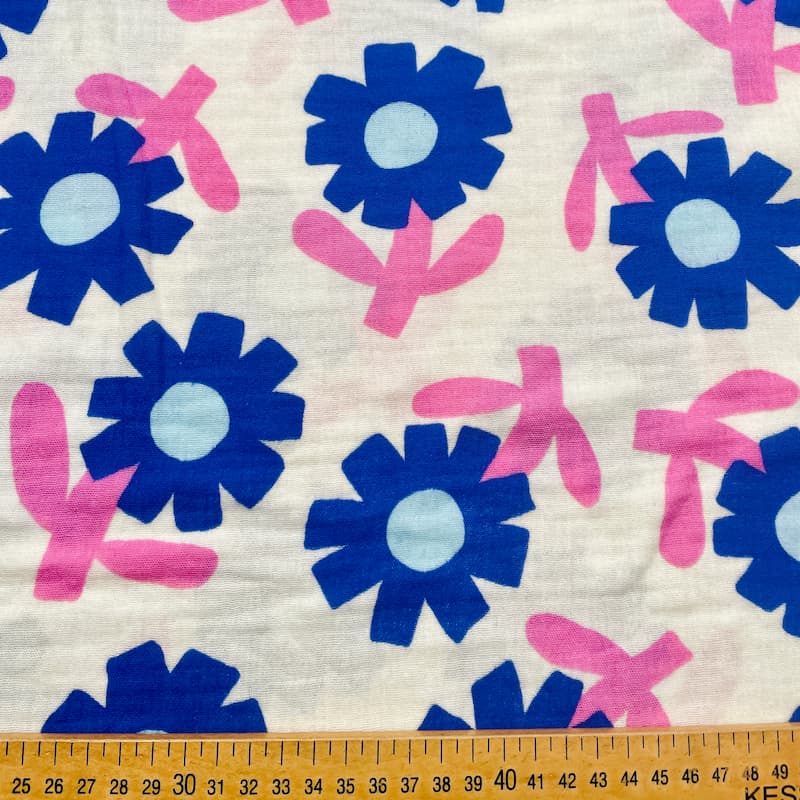 Double gaze gots fleurs bleues