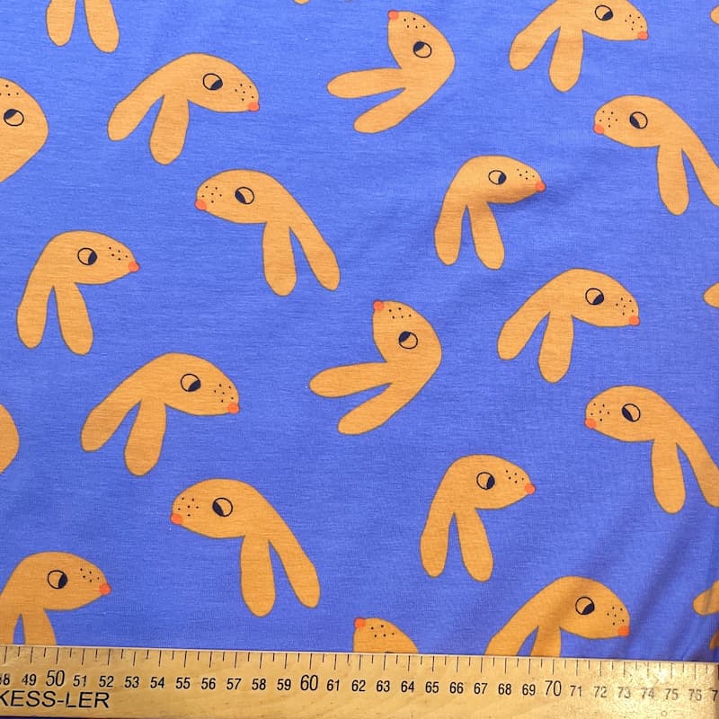 Tissu jersey gots lapin bleu