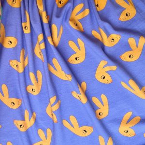 Tissu jersey gots lapin bleu