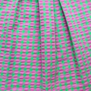 Tissu vichy seersucker vert et rose
