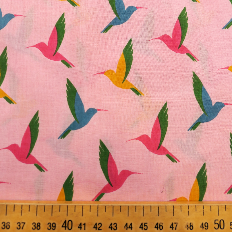 Tissu indien Oiseaux fond rose