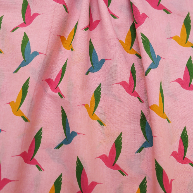 Tissu indien Oiseaux fond rose