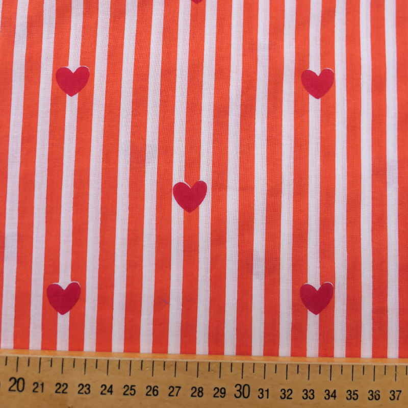 Tissu indien rayures fines Orange Coeur rouge