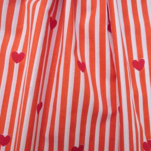 Tissu indien rayures fines Orange Coeur rouge