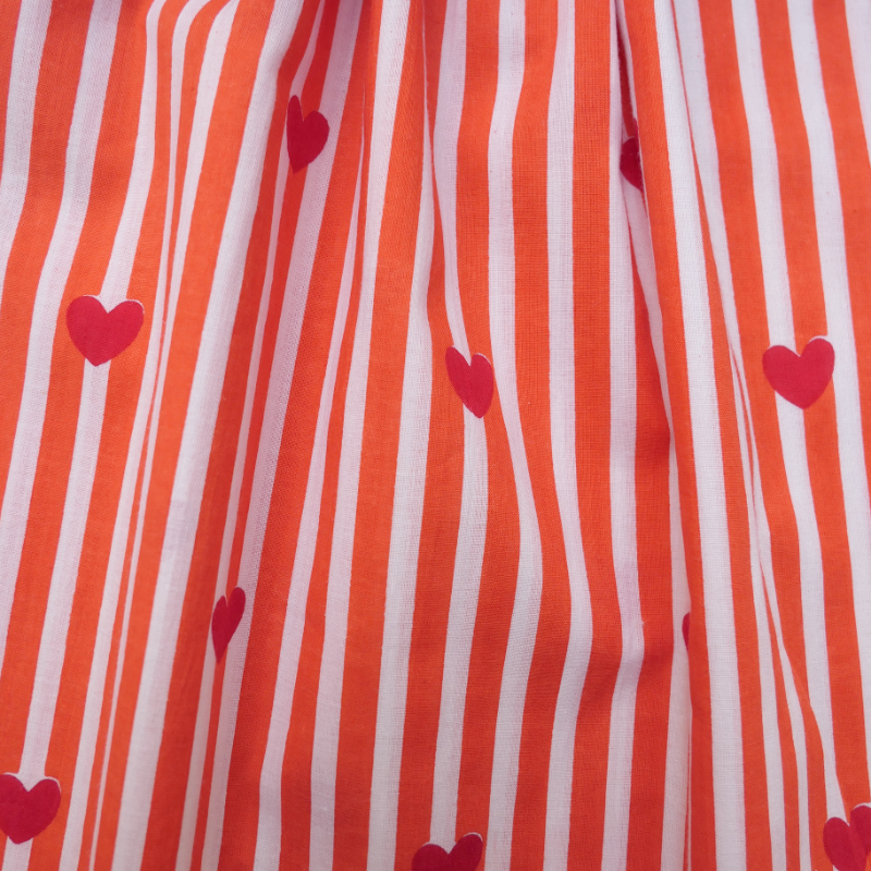Tissu indien rayures fines Orange Coeur rouge