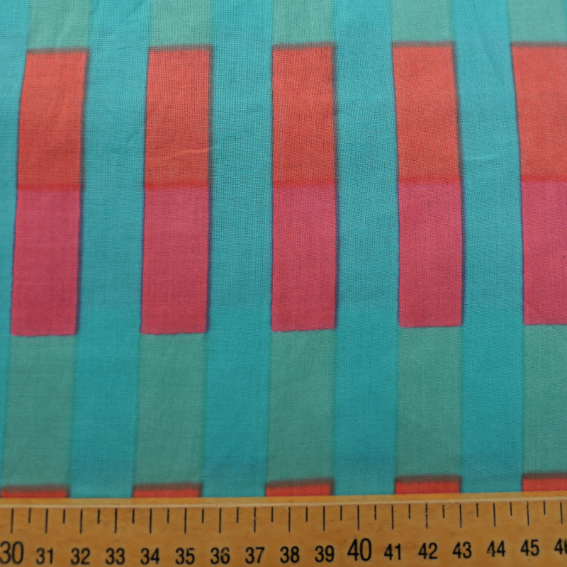 Tissu indien rayures géométriques Turquoise et Corail