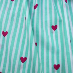 Tissu indien rayures fines mint coeur rose