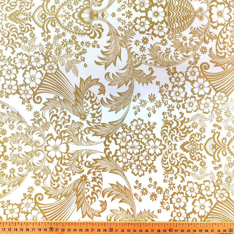 Toile cirée motifs dorés fond blanc – Image 3