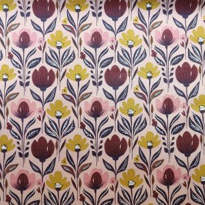 Tissu demi natte Coton Fleurs vintage Rose