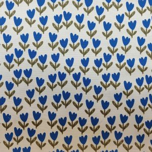 Tissu demi natte Tulipes Bleu et Olive