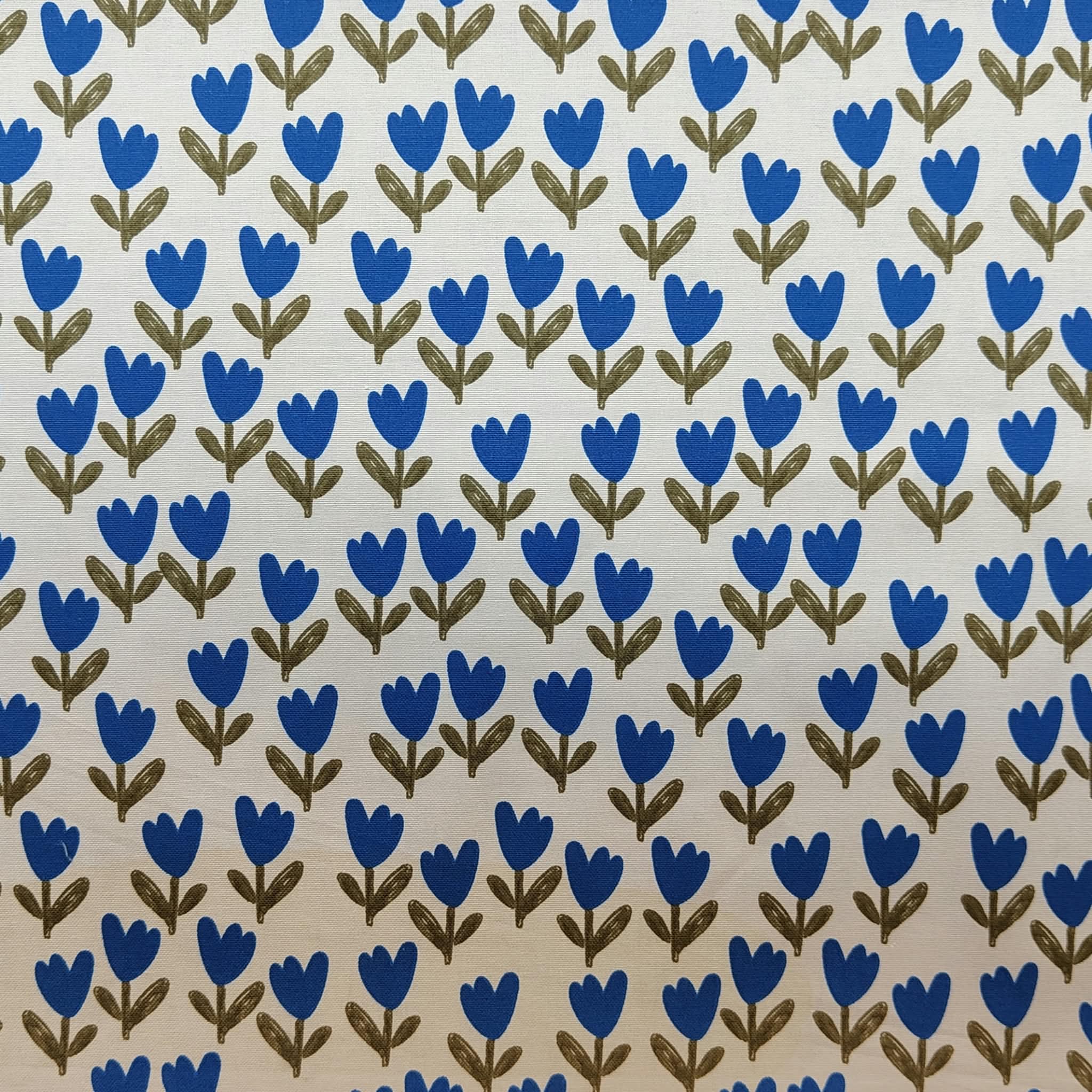 Tissu demi natte Tulipes Bleu et Olive