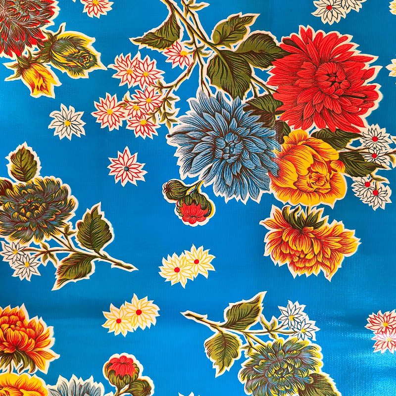 Toile cirée chrysanthèmes fond bleu – Image 3