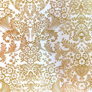 Toile cirée motifs dorés fond blanc