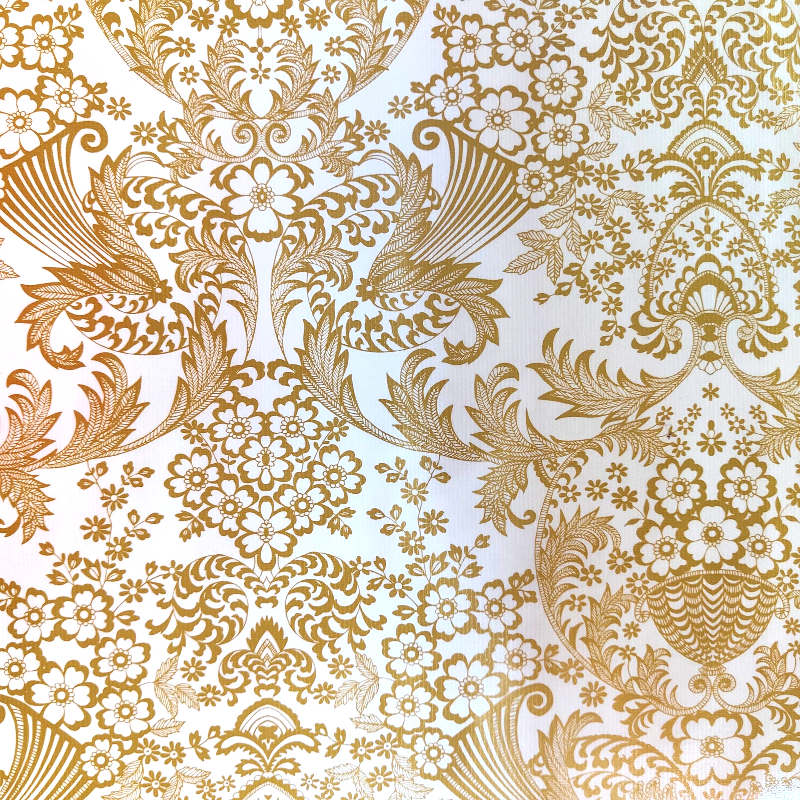 Toile cirée motifs dorés fond blanc