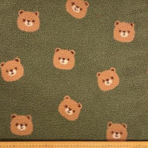 Tissu sherpa nounours fond kaki