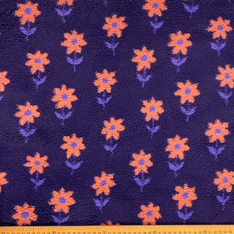 Tissu sherpa flower marine