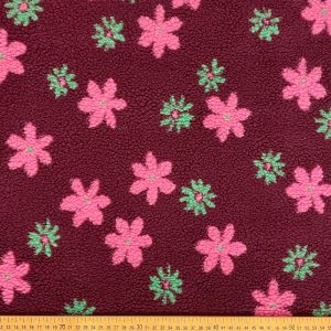 Tissu sherpa flower bordeaux