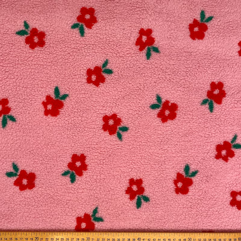 Tissu sherpa flower pink