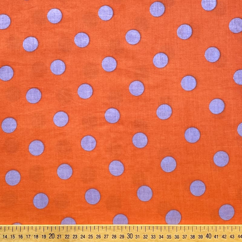 Tissu indien orange à pois violet