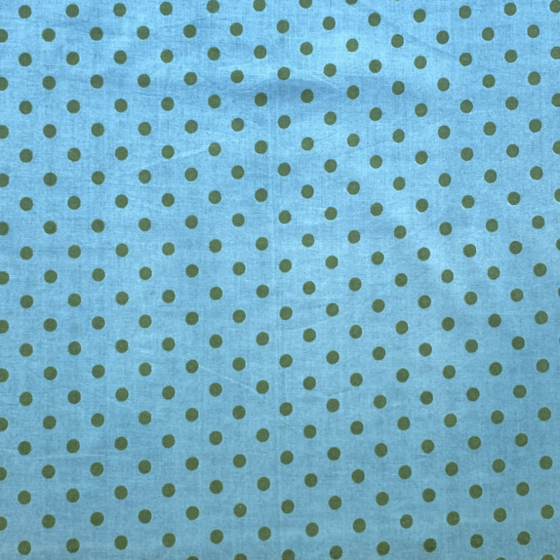Tissu indien bleu gris à pois vert