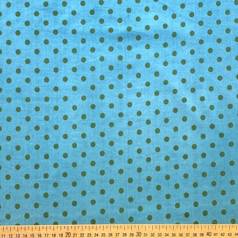 Tissu indien bleu gris à pois vert