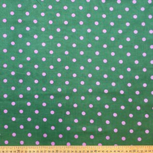 Tissu indien vert à pois roses