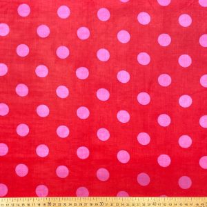 Tissu indien rouge à gros pois roses